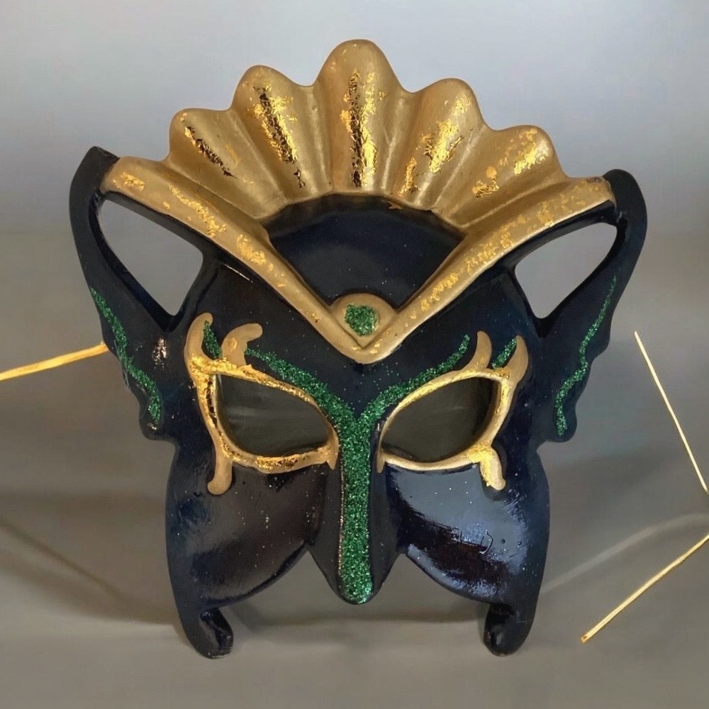 Vintage Venetian Carnival Ceramic Masquerade Wall Hanging Mask Blue Butterfly